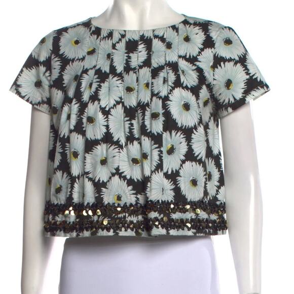 SUNO Women's Floral Printed Bateau Neckline Crop Top with Sequins Size 12 - Picture 1 of 11